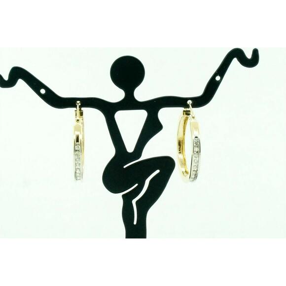 "Estate 14k Yellow Gold Gemstone Hoop Earrings Diamond Hoops - Picture 5 of 5